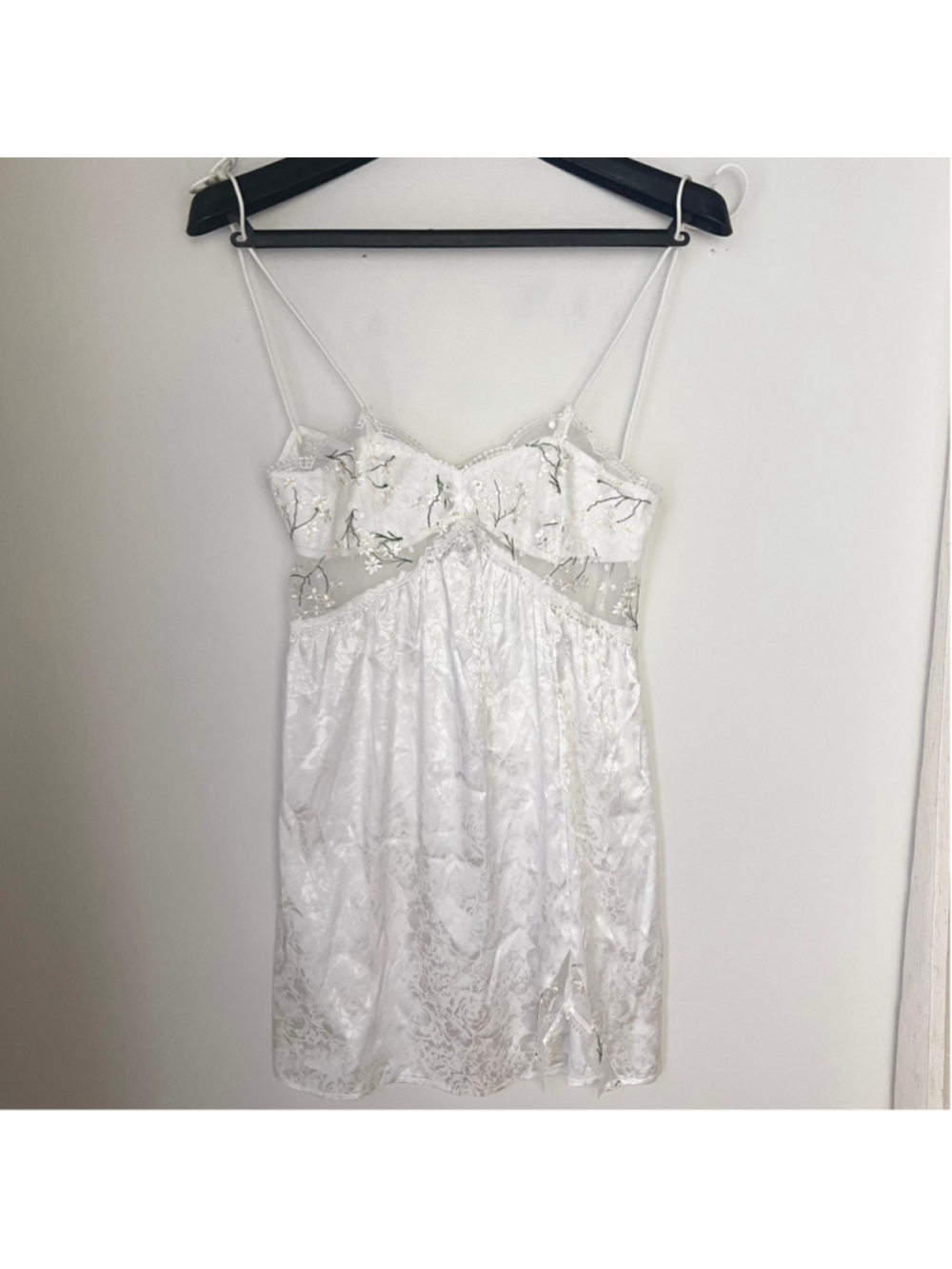 White Slip Dress Lingerie Floral Embroidery Lace Bow M/L Fairy Coquette Bridal - Picture 4 of 11